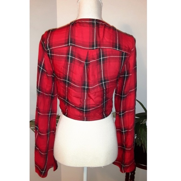 ♥️Wild Fable Belle Sleeve Plaid Crop Top - Picture 7 of 12